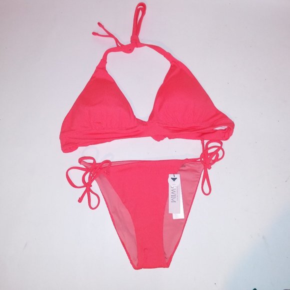 Victoria Secret Swim Bikini XS Top & Bottom Push Up Coral Orange Triangle Ribbed - Picture 1 of 12